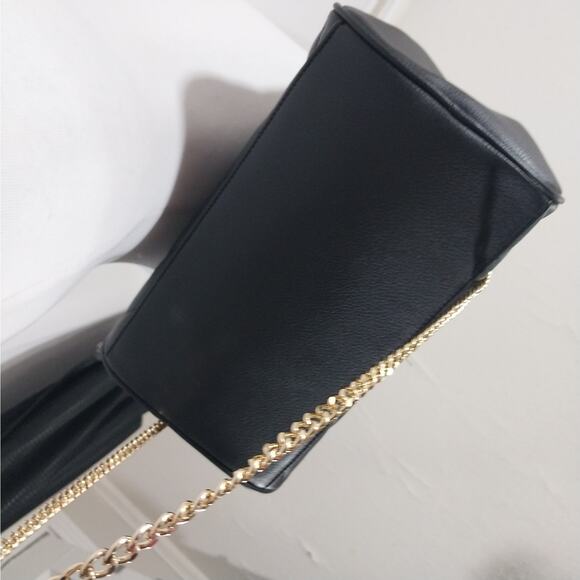 NWOT! HALSTON! BLACK QUILTED VEGAN LEATHER, GOLD HARDWARE SHOULDER BAG, HANDBAG! - Picture 12 of 16